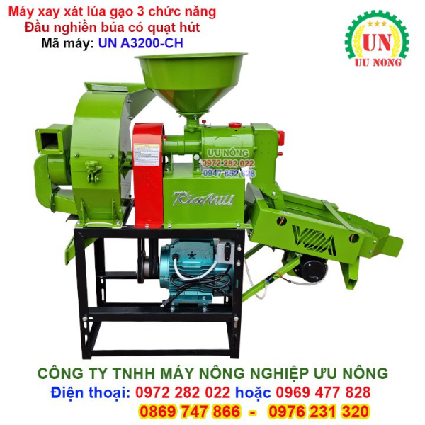 Máy xay xát lúa gạo 3 chức năng xát gạo – Đập bột có quạt hút – Sàng rung lọc cát sạn 3 cấp