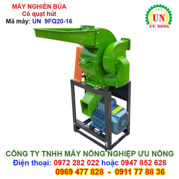 Máy nghiền 16 búa có quạt hút: Nghiền ngô – Lúa – Khoai – Sắn thành bột cám làm thức ăn chăn nuôi 9FQ20-16
